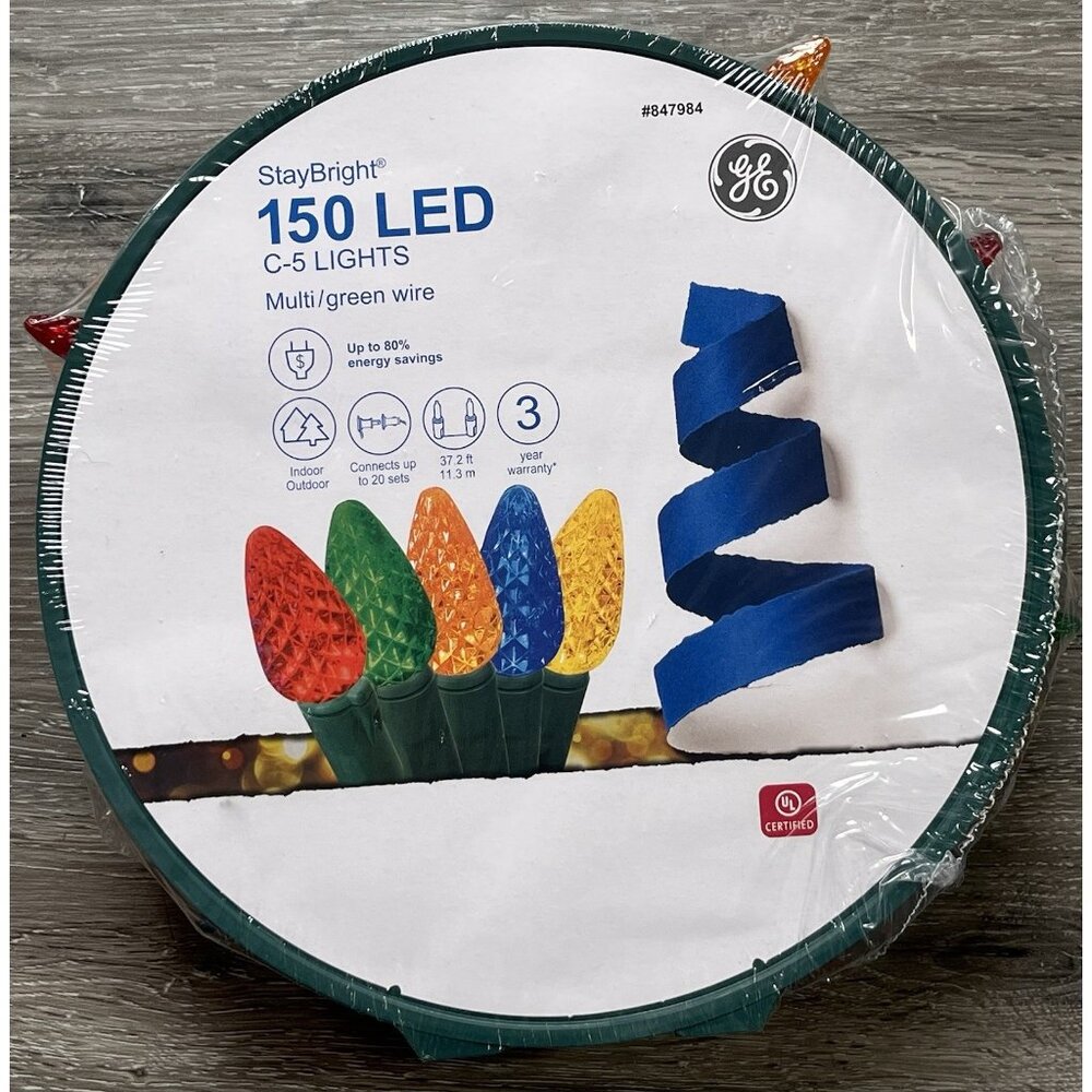 GE StayBright LED 37.2 Feet 150 Multicolor C-5 Christmas Holiday String Lights